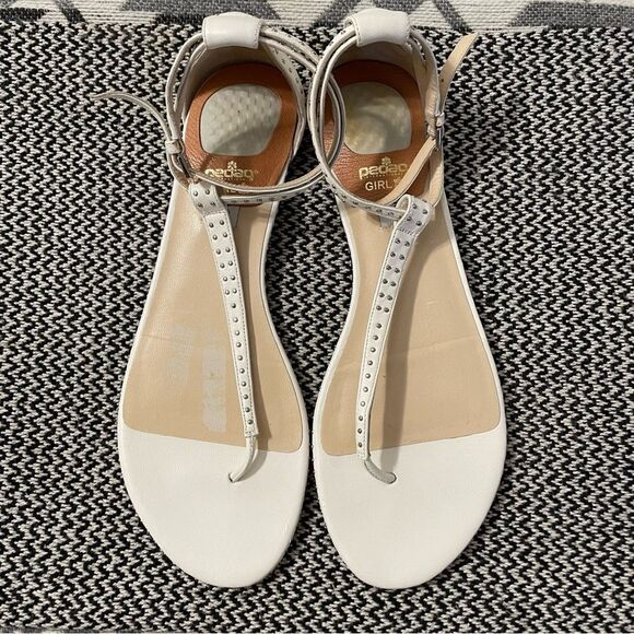 Jimmy Choo Afia Studded Ankle Strap White Leather Flat Sandal Sz-41/11 - Picture 2 of 11